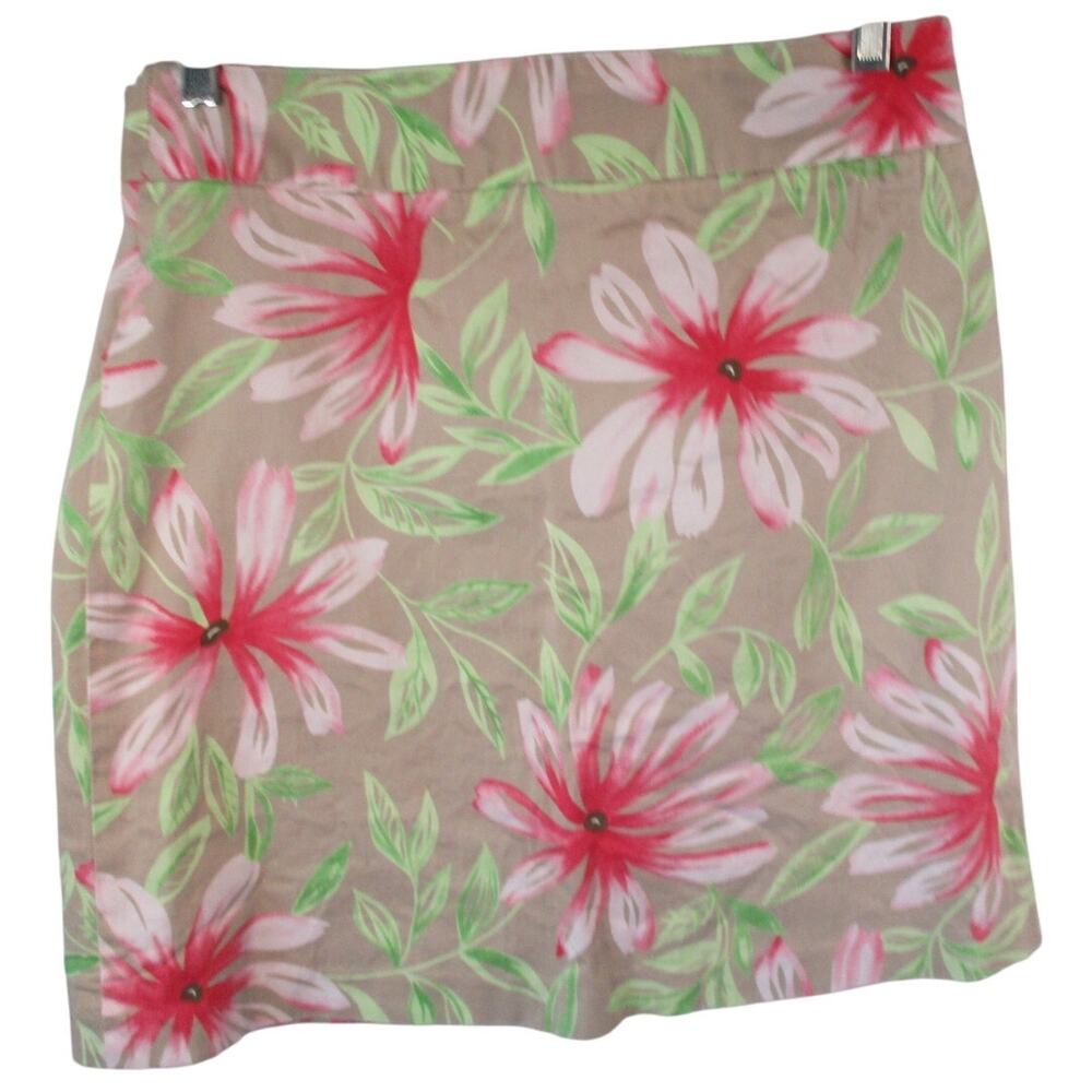 Talbots Women's Petite Tan Floral Print Mid Rise Side Zip Skirt Size 10P